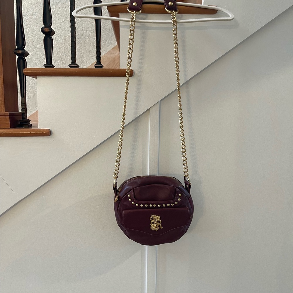 Rough Roses Oxblood Crossbody Bag with Gold Chain